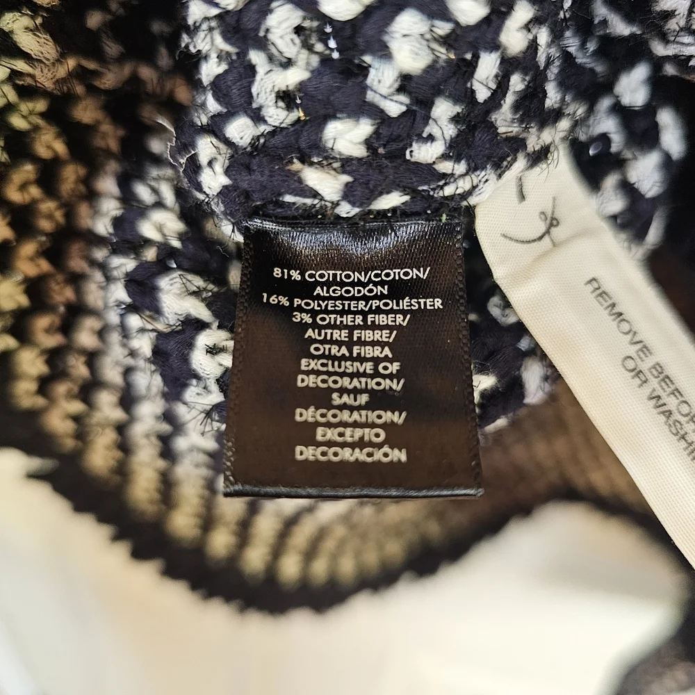 Ann Taylor Navy Tweed Knit Heavy Ruffle Button Down Blazor Sweater Jacket - Picture 3 of 10